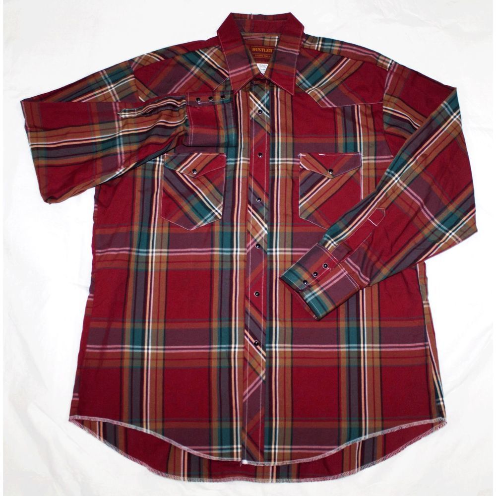 Rustler Long‎ Sleeve Pearl Snap Plaid Shirt